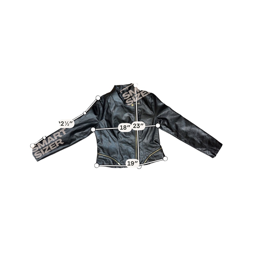 New Look Womens Black Faux Leather Moto Biker Jacket Gold Zip Size L RN 57686 - Picture 8 of 8